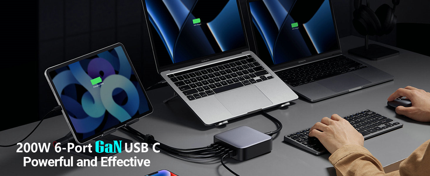 200W 6-Port GaN USB C Desktop Charger | usbyon.com